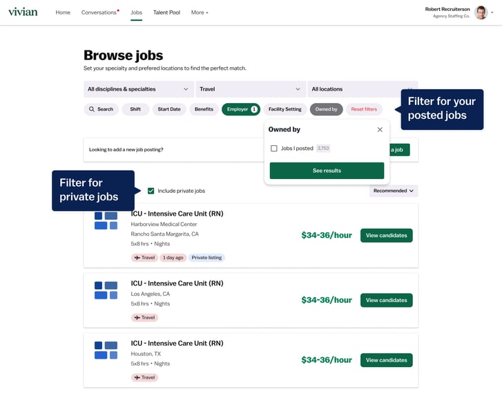Recruiter browse jobs - private jobs